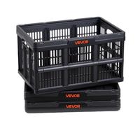 VEVOR Cajas de Almacenaje Plegables de Plástico 45 L, 3 Unidades, Contenedores de Almacenaje con Asas, sin Tapa, Soporta hasta 15 kg, Ahorra Espacio para Hogar Organización Camping Coche, Color Negro