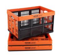 VEVOR Cajas de Almacenamiento Plegable de PP con Tapas 45 L 3 PCS, Negro Naranja