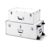 VEVOR Cajas de Transporte y Almacenamiento 2 Unidades, Grande 763 x 392 x 312 mm con Ruedas, Pequeña 600 x 350 x 240 mm, Maletín de Madera con Cerradura Asas Metálicas, para Viajes Equipo, Blanco