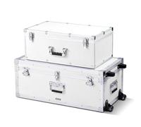 VEVOR Cajas de Transporte y Almacenamiento 2 Unidades, Grande 763 x 392 x 312 mm con Ruedas, Pequeña 600 x 350 x 240 mm, Maletín de Madera con Cerradura Asas Metálicas, para Viajes Equipo, Blanco