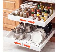 VEVOR Cajón Extraíble para Armario de Cocina 2 PCs Cajón Telescópico Blanco, Ancho Expandible de 31-48 cm, Profundidad de 52 cm, Carga 9 kg por Nivel, Con Tiras Adhesivas Nano, Para Despensa de Cocina
