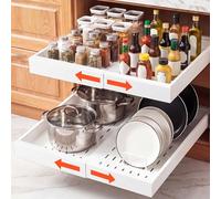 VEVOR Cajón Extraíble para Armario de Cocina 2 PCs Cajón Telescópico Blanco, Ancho Expandible de 31-48 cm, Profundidad de 52 cm, Carga 9 kg por Nivel, Con Tiras Adhesivas Nano, Para Despensa de Cocina