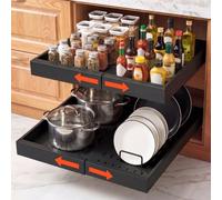 VEVOR Cajón Extraíble para Armario de Cocina 2 PCs Cajón Telescópico Negro, Ancho Expandible de 31-48 cm, Profundidad de 52 cm, Carga 9 kg por Nivel, Con Tiras Adhesivas Nano, Para Despensa de Cocina