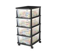 VEVOR Cajonera de Almacenaje de Plástico, Unidad de Almacenamiento con Ruedas y 4 Cajones Transparentes, Torre de Ordenación para Suministros y Documentos de Oficina, Salas de Manualidades, Aulas