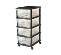VEVOR Cajonera de Almacenaje de Plástico, Unidad de Almacenamiento con Ruedas y 4 Cajones Transparentes, Torre de Ordenación para Suministros y Documentos de Oficina, Salas de Manualidades, Aulas