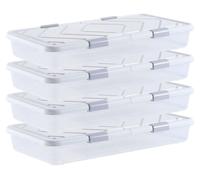 VEVOR: Cajonera para debajo de la cama, juego de 4 unidades, con ruedas (805 x 396 x 175 mm). Contenedores para debajo de la cama con tapa y barra gris. Organizadores para ropa, zapatos, mantas, ideal