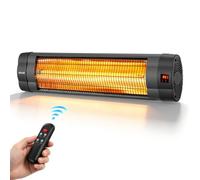 VEVOR Calefactor Infrarrojo Exterior 2500 W Estufa Eléctrica de Pared, con 3 Niveles de Calor, Temporizador de 24 Horas, Pantalla, Mando a Distancia y Tubos de Carbono para Patios Jardines Balcones