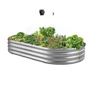 VEVOR Cama Elevada de Jardín 180 x 90 x 29 cm Ovalada, Arriate de Jardín de Metal con Fondo Abierto, para Cultivo de Flores Plantas Verduras con Accesorios para Patio, Balcón, Terraza, Plateado