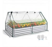 VEVOR Cama Elevada de Jardín 180 x 90 x 30 cm con Cubierta de Invernader, Arriate de Jardín de Metal con Base Abierta, para Cultivo de Flores Plantas Verduras con Accesorios para Patio Balcón
