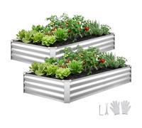 VEVOR Cama Elevada de Jardín 180 x 90 x 30 cm Rectangular, Arriate de Jardín de Metal con Base Abierta, para Cultivo de Flores Plantas con Accesorios para Terraza Patio Balcón, 2 Piezas, Plateado