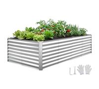 VEVOR Cama Elevada de Jardín 240 x 120 x 62 cm Rectangular, Arriate de Jardín de Metal con Fondo Abierto, para Cultivo de Flores Plantas Verduras con Accesorios para Terraza Patio Balcón, Plateado