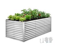 VEVOR Cama Elevada de Jardín 240 x 120 x 86 cm Rectangular, Arriate de Jardín de Metal con Fondo Abierto, para Cultivo de Flores Plantas Verduras con Accesorios para Terraza Patio Balcón, Plateado