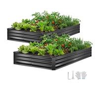 VEVOR Cama Elevada de Jardín 240x120x30 cm Rectangular, Arriate de Jardín de Metal con Base Abierta, para Cultivo de Flores Plantas con Accesorios para Terraza Patio Balcón, 2 Piezas, Gris Oscuro
