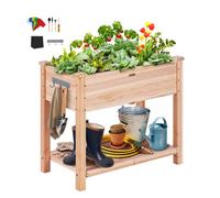 VEVOR Cama Elevada de Jardín 86 x 46 x 76 cm Jardinería Elevada de Madera de Abeto para Cultivo de Flores Plantas Hierbas Huerto Urbano para Jardín Terraza Patio Balcón Color de Madera con Accesorios