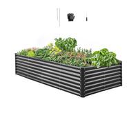 VEVOR Cama Elevada de Jardín, Arriate de Jardín de Metal con Fondo Abierto, para Cultivo de Flores Plantas Verduras con Accesorios para Patio, Balcón, Terraza (Gris Oscuro, 2400 x 1200 x 600 mm)