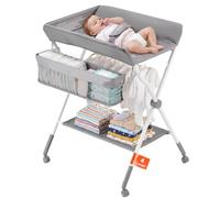 VEVOR Cambiador para Bebé, Cambiador Plegable Portátil de 848 x 745 x (1030-1090) mm con Cesta Lateral, Ruedas Bloqueables, Organizador Multifuncional para Habitación Infantil, Gris Claro