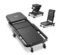 VEVOR Camilla Mecánica Taburete para Taller Plegable 101,5 cm con 6 Ruedas, Forma en Z, Carga Máxima de 218 kg, Marco de Acero al Carbono, Superficie de Cuero Sintético, para Reparación de Automóvil