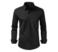 VEVOR Camisa para Hombre de Manga Larga Tamaño Grande Antiarrugas Camisa con Botones Corte Entallado Camiseta de Ajuste Regular Suave y Elástica para Negocios, Informal, Trabajo, Boda, Cena, Negro
