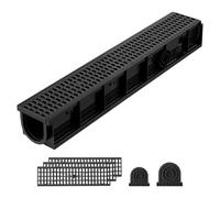 VEVOR Canal Lineal de Drenaje de HDPE de 1020 x 154 x 140 mm, Paquete de 3, Canaleta de Desagüe con Rejillas Tapas, Soporta hasta 1500 kg, para Jardín Garaje Piscina Patio, Sistema de Drenaje Exterior
