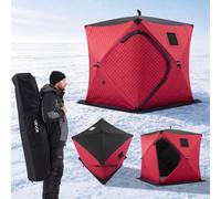 VEVOR Carpa de Pesca 1,8 x 1,8 x 2 m Tienda de Campaña para Pesca en Hielo, Refugio para 3-4 Pescadores, Plegable y Portátil, Tela Oxford 600D, Algodón Aislante, con Cuerdas, Anclajes y Bolsa, Rojo