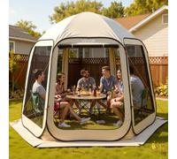 VEVOR Carpa Plegable, 3030 x 2650 x 2300 mm, 4-8 Personas, con Mosquitera, Bolsa de Transporte, Laterales de Malla y Estacas para el Suelo, para Jardín, Patio y Actividades al Aire Libre, Beige