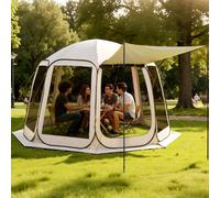 VEVOR Carpa Plegable con Mosquitera, 3660 x 3380 x 2300 mm, 10-12 Personas, Polígono de 8 Lados, con Toldo Extensible, Bolsa de Transporte, Laterales de Malla, para Actividades al Aire Libre, Beige