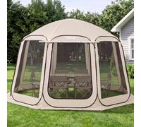 VEVOR Carpa Plegable con Mosquitera, 3660 x 3380 x 2300 mm, 10-12 Personas, Polígono de 8 Lados, con Toldo Extensible, Bolsa de Transporte, Laterales de Malla, para Actividades al Aire Libre, Beige