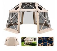 VEVOR Carpa Plegable de 13 Lados 4,57 x 4,57 m, Pérgola de Jardín con Techo Desmontable y Bolsa de Transporte, Carpa de Exterior para 12 a 15 Personas, para Fiesta, Camping, Playa, Patio, Beige