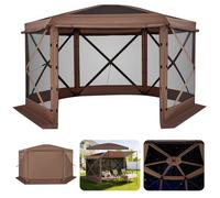 VEVOR Carpa Plegable de 6 Lados 3,6 x 3,6 m, Pérgola de Jardín con Techo Desmontable y Bolsa de Transporte, Carpa de Exterior para 8 a 10 Personas, para Fiesta, Camping, Playa, Patio, Jardín, Marrón