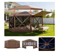 VEVOR Carpa Plegable de 8 Lados 4,57 x 4,57 m, Pérgola de Jardín con Techo Desmontable y Bolsa de Transporte, Carpa de Exterior para 12 a 15 Personas, para Fiesta, Camping, Playa, Patio, Marrón