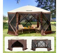 VEVOR Carpa Plegable para Cenador, con Pantalla Emergente, 6 Lados, Refugio Solar con 6 Paños de Viento de Privacidad Extraíbles y Ventanas de Malla, con Mosquitera, Marrón, 3,81 x 3,81 x 2,28 m