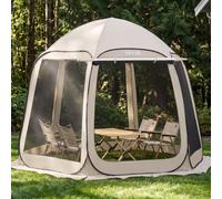 VEVOR Carpa Plegable Portátil con Mosquitera, 3030 x 2650 x 2300 mm, para 4-8 Personas, Polígono de 6 Lados, con Toldo Extensible, Bolsa de Transporte, Laterales de Malla, para Patios, Beige