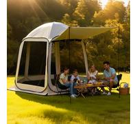VEVOR Carpa Plegable Portátil con Mosquitera, 3030 x 2650 x 2300 mm, para 4-8 Personas, Polígono de 6 Lados, con Toldo Extensible, Bolsa de Transporte, Laterales de Malla, para Patios, Beige