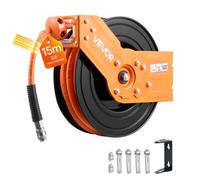 VEVOR Carrete de Manguera de Aire Retráctil 15 m x 9,5 mm, Manguera para Compresor de Aire Presión Máxima de 300 PSI, con Entrada de 1 m, Montaje en Techo o Pared Giratorio de 180° para Talleres