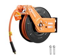VEVOR Carrete de Manguera de Aire Retráctil 15 m x 9,5 mm, Manguera para Compresor de Aire Presión Máxima de 300 PSI, con Entrada de 1 m, Brazo Único para Montaje en Techo o Pared, para Garaje