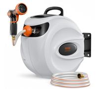 VEVOR Carrete de Manguera de Jardín Retráctil 12 mm x 40 m para Montaje en Pared con Boquilla de 9 Patrones, Sistema de Rebobinado Automático y Retorno Lento, y Soporte Giratorio de 180°