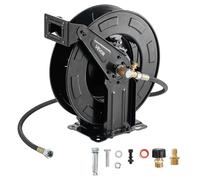 VEVOR Carrete de Manguera para Hidrolavadora 15,2 m x 9,5 mm, Retráctil de Acero, para Pared y Suelo, 275,8 bar de Presión, Rebobinado Automático para Lavado de Coches, Suelos y Jardines, Negro
