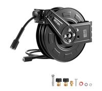 VEVOR Carrete de Manguera para Hidrolavadora 18,3 m x 6,4 mm, Retráctil de Acero, para Pared y Suelo, Presión de 275,8 bar, Rebobinado Automático para Lavado de Coches, Suelos y Jardines, Negro