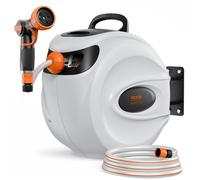 VEVOR, carrete para manguera de 12 mm x 40 m, con 9 boquillas, caja para manguera, sistema de retorno automático de baja velocidad y soporte giratorio de 180°