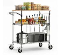 VEVOR Carrito de Cocina de 3 Niveles con Tapa de Madera, Estante de Almacenaje Ajustable, Carrito Auxiliar con Ruedas Giratorias y Asa, Carro de Servicio para Garaje, Lavadero, 76,2 x 45,7 x 91,4 cm