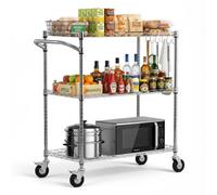 VEVOR Carrito de Cocina de 3 Niveles, Estante de Almacenaje de Alambre Ajustable, Carrito Auxiliar con Ruedas Giratorias y Asa, Carro de Servicio para Cocina, Garaje, Lavadero, 89 x 45,3 x 104 cm