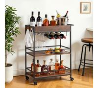 VEVOR Carrito de Servicio para Cocina de 3 Niveles, Carro de Bebidas con Botellero y Soporte para Copas, Estantes de Tabla y Estructura de Hierro, para Sala de Estar, Comedor, 68 x 36 x 83 cm