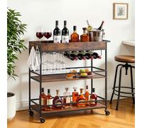 VEVOR Carrito de Servicio para Cocina de 3 Niveles, Carro de Bebidas con Botellero y Soporte para Copas, Estantes de Tabla y Estructura de Hierro, para Sala de Estar, Comedor, 88 x 36 x 83 cm