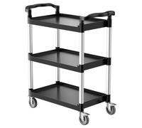 VEVOR Carrito Multiusos, Carga de 136 kg, Carrito Multiusos de Plástico 880 x 410 x 990 mm de 3 Niveles con Ruedas Giratorias de 360° (2 con Frenos), para Almacén, Restaurante, Cocina, Negro