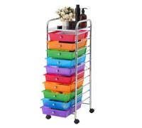 VEVOR Carrito Organizador de Metal con 10 Cajones, Carrito de Almacenamiento con Ruedas Giratorias de 360° y 2 Frenos, Destornillador, para Garaje Oficina Dormitorio Manualidades Baño, Color Arcoíris