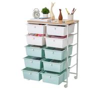 VEVOR Carrito Organizador de Metal con 10 Cajones de Doble Fila, Carrito de Almacenamiento con Ruedas Giratorias de 360° y 2 Frenos, Destornillador, para Garaje Oficina Dormitorio Baño Manualidades