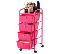 VEVOR Carrito Organizador de Metal con 4 Cajones Profundos, Carrito de Almacenamiento con Ruedas Giratorias de 360° y 2 Frenos, para Cocina Dormitorio Manualidades Garaje Oficina y Baño, Rojo Rosado