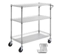 VEVOR Carro de almacenamiento para utensilios de cocina de 3 niveles, carro de alambre con capacidad de 300 kg, carro de servicio con cesta de 80 mm de profundidad, 6 ganchos, 88,9 x 45,7 x 90,2 cm