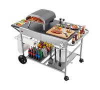 VEVOR Carro de Barbacoa para Exterior, Mesa de Barbacoa con Ruedas y Estante, Carrito con 4 Recipientes para Especias, Tapas y Ganchos, Mesa Auxiliar para Jardín, Picnic, Cocina, Patio