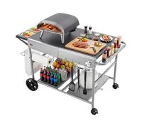 VEVOR Carro de Barbacoa para Exterior, Mesa de Barbacoa con Ruedas y Estante, Carrito con 4 Recipientes para Especias, Tapas y Ganchos, Mesa Auxiliar para Jardín, Picnic, Cocina, Patio
